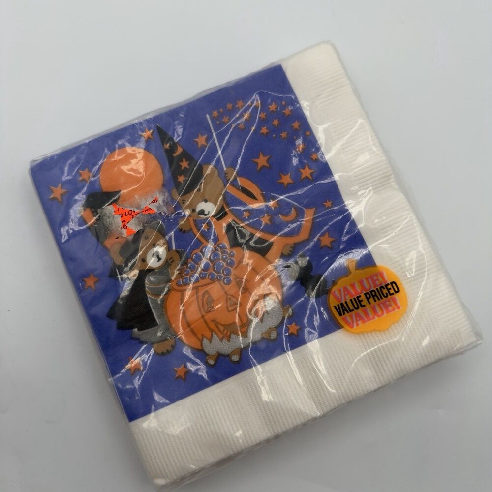 American Greetings VTG Halloween Party Napkins Teddy Bears Witches 24 Count 90’s